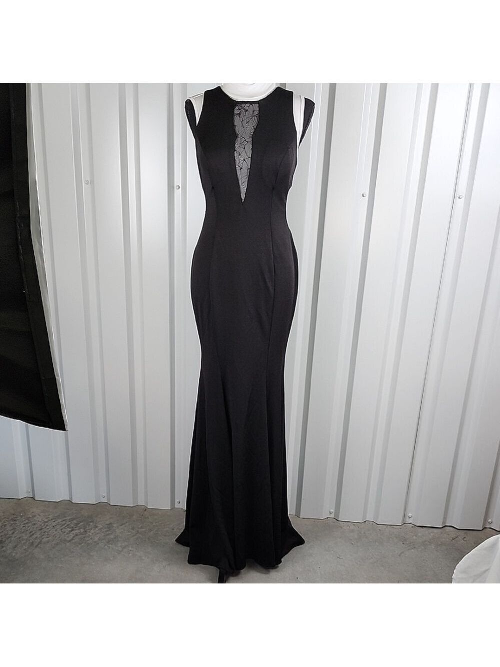 Cinderella Divine Y2K Black Maxi Gown with Lace Inset Size Medium Mermaid Curvy